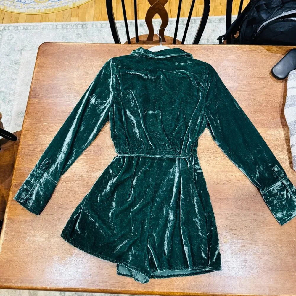 Free People Emerald Green Velvet Wrap Romper